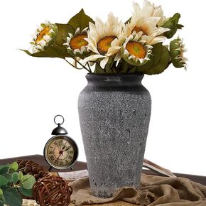 Farmhouse Clay Floor Vase for Flower Large, Rough Ceramic Garden Pot for Plant Outdoor,Tall French Vases for Pampas Grass Decor (with a drainage hole, C3: Brown (M))