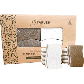 Tarush Natural Kitchen Sponges - Biodegradable Dish Scrubbers and Scouring Pads for Non-Scratch Scrubbing, Eponge Vaisselle and Eponge Melamine for Eco-Friendly Cleaning of Dishes, White/Brown