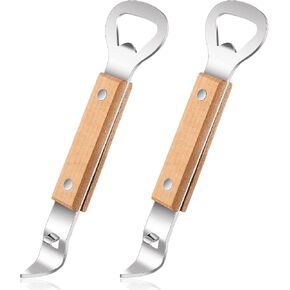 2 Pieces Magnetic Bottle and Can Openers with Wood Handle, Magnet Stainless Steel Can Punch Tappers for Beers Beverages Cans Beverages, Suitable for Camping and Traveling