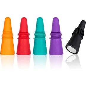 Reusable Wine Bottle Stoppers, 5 Pieces Silicone Wine Saver Champagne Stoppers, Decorative Wine Toppers Wine Sealer Caps, Beverage Preserver for Parties, Keep Wine, Beverage Fresh