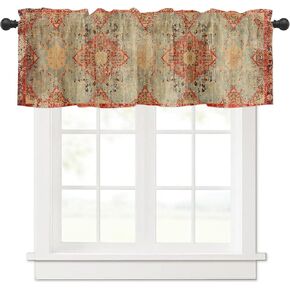 Curtain Valance 42" x 12", Red Blue Boho Window Valances Rod Pocket Curtains Drapes, Ehtnic Abstract Art Modern Geometric Short Topper Curtain for Kitchen Cafe Living Room, 1 Panel