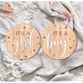 Wooden Baby Announcement Sign Its a Boy Its a Girl Wooden Acrylic Boy or Girl Birth Decor for Hospital He or She Photography Prop Boho Gender Reveal Supplies Decorations