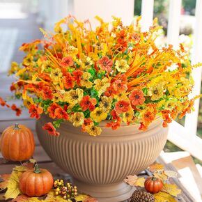 Ivydale Artificial Faux Outdoor Plants Flowers for Summer Outside Decoration, 12 Bundles Fake Silk Realistic UV Sun Resistant Colorful Mixed Daisy Lavender for Porch Patio Garden Home Decor