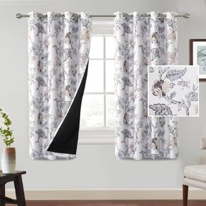 PrinceDeco 100% Blackout Curtains for Bedroom 84 Inches Long Yellow and Grey Floral Print Curtains for Living Room Patterned Blackout Curtains Thermal Soundproof Gromment Top 2 Panels Set