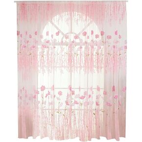 HAOX Tulle Curtain, Floral Pattern Curtain, Curtain Window Tulle Voile for Parties Bedroom Hotel(Pink)