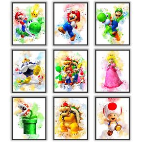 BY SYCART,Kids Game Watercolor Poster Prints, Wall Decor For Kids, UNFRAMED Set of 9 (8x10 inches), Kids Game Room Decor, Kids Game Poster For Boys Room, Posters for Girls Room, Kids Gaming Poster