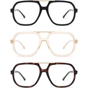 AMOMOMA Trendy Square Reading Glasses for Women, Oversized Blue Light Womens Computer Readers Black Retro Frame AM6138
