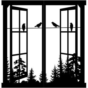 Resama Metal Wall Art Birds In the Window Landscape Wall Hanger,Mountain and Forest Nature Metal Wall Decor,Unique Large Wall Decor, İnterior Design Housewarming Gift (Black, Large)