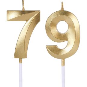 Gold 79th & 97th Birthday Candles for Cakes, Number 79 97 Candle Cake Topper for Party Anniversary Wedding Celebration Decoration