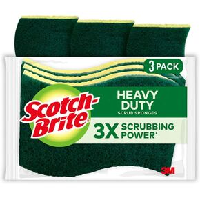 Scotch-Brite Heavy Duty Scrub Sponges, Sponges for Cleaning Kitchen and Household, Heavy Duty Sponges Safe for Non-Coated Cookware, 3 Scrubbing Sponges