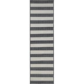 Couristan Afuera Yacht Club Indoor/Outdoor Area Rug, 2'2" x 7'10" Runner, Onyx Black-Ivory