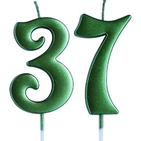 Green 37th Birthday Candle, Number 37 Years Old Candles Cake Topper, Woman Or Man Party Decorations, Supplies