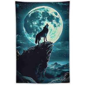 FeoYoed Tapestry Wall Hanging Aesthetic Decoration For Bedroom Living Room Wall Art Tapestries Wolf Art Galaxy Stars 40"x60"