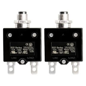Baomain 2PCS 15A Circuit Breaker Thermal Overload Protector, S22 Series 125/250VAC/65VDC, Manual Reset Thermal Circuit Breakers UL CE Listed (15A)
