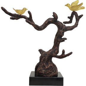Sculptures Home Decor,Abstract Art Figurines, Centerpiece Table Decorations,Resin Tree Bird Statues with Stone Base,Modern Shelf Accents for Living Room Bedroom Office Desk