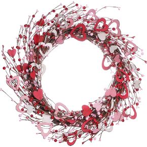 20 Inches Valentine’s Day Wreaths for Front Door,Artificial Berry Wreath with Wooden Hearts,Wedding Decorations Valentine’s Day Anniversary