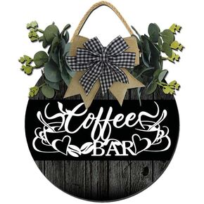 Coffee And Bar Wood Sign,Print,Rustic Round Wooden Wreath,New Home Housewarming Gift For All Seasons