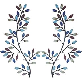 2PCS Metal Tree Leaf Wall Decor - 11.8"X6.2" Vine Olive Branch Leaf Decoration for Wall, Hanging Leaf Sculpture Art Ornament, Living Room, Bedroom, Kitchen, Indoor and Outdoor Decor - Mixing Color