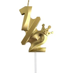 Gold Half 1/2 Birthday Candle for Cake, Half Way to One Birthday Candle, 6 Months Birthday Party Decorations, Baby Shower Party Supplies