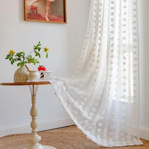 White Sheer Linen Curtains 84 Inches Length for Living Room Home Decoration Boho Elegant Light Filtering Curtain 2 Panels Set for Bedroom, W52 x L84,White