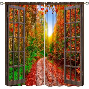 Seaside Scenery Curtains, Nature 3D Scenery Ocean Beach Sunset Sunrise Ocean Waves Prints Window Treatments Drapes for Bedroom Living Room 2-Panel Set & Rod Pocket42x45in