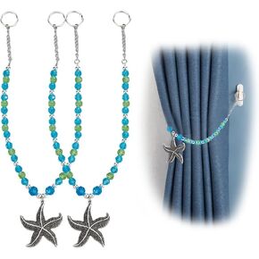 SUPERFINDINGS 2Pcs Glass Curtain Tie Backs Curtain Holders with Alloy Starfish Pendants Ocean Theme Decorative Tie Backs for Home Bedroom Office Drapes Curtain 44.9cm