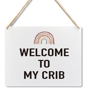 Wall Pediments Baby Girl Nursery Wall Decor,Welcome To My Crib Hanging Nursery Sign,Crib Decorations for Baby Girls,Baby Girl Nursery Decor,Rainbow Nursery Decor,10x8 Inches