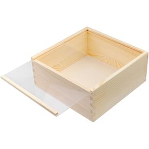 Coshar Unfinished Wooden Box with Slide Top Square Wood Keepsake Box Sliding Lid Storage Organizer for Jewelry, DIY Crafts, present, Home Storage Decor