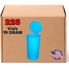 EVO Plastics 225 Pack of Pop Top Containers DRAM 19 Bottles (Aqua)(2.75In Deep X 1.5In Wide) - Dry Herb Containers - Child Resistant Smell Proof Container - Pill Vials - Rx Vial…