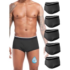Incontinence Underwear for Men Washable Mens Incontinence Briefs Leakproof Underwear 50 ml Absorbency 5 Pack(X-Large, 2 Black/Dark Grey/Green/Blue)