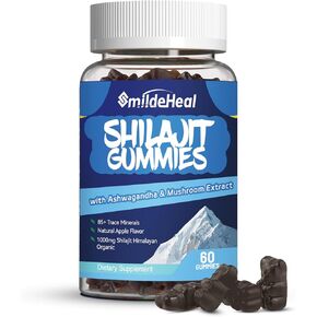 Shilajit Gummies 1000 MG, Organic Shilajit Supplement, 85+ Trace Minerals, with Ashwagandha, Mushroom - Energy, Brain, Immunity Support, for Men & Women - 60 Count