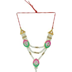Decorative Mala Moti Beads Mala Set for Laxmi Ganesh Devi Maa Radha Krishna Puja Goddess Haar Sringar Set Deities jewellery for Traditional Janmashtami Festival God Idol Statue(Size:-3")(Pink, Green)