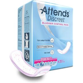 Attends Discreet Incontinence Care Women's Bladder Control Pads with Advanced DermaDry Technology, Ultimate Absorbency, 15" Long, 200 Count