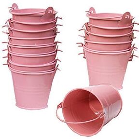 30 Pack Mini Metal Bucket Tin with Sheer Bag Candy Box Buckets Souvenirs Gift Pails for Bridal Wedding Party Baby Showers,Pink