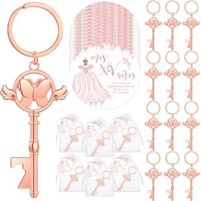50 Sets Quinceanera Party Favors for Guests Butterfly Bottle Opener Keychain Quinceanera Gift Cards and Organza Bags 15 Years Old Birthday Party Favors Quinceanera Gifts for Guests