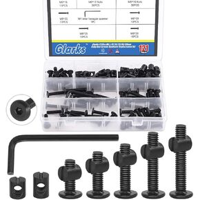 Glarks 120Pcs M6x35/45/55/65/75mm Black Hex Socket Cap Bolt Screws and Barrel Nut Assortment Kit with a Allen Wrench for Crib Baby Bed Cots Furniture
