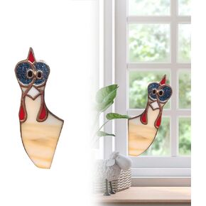 Funny Peeping Rooster Window Corner Decor, Acrylic Self-Adhesive Rooster Decor Stickers for Window, Wall, Room (Red Yellow B)