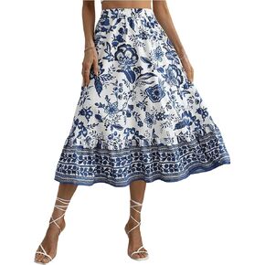 Milumia Women's 2024 Boho Floral High Waist A Line Midi Skirt Ruffle Long Skirt