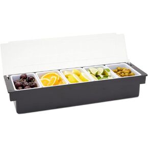 Stockroom Plus Ice Cooled Condiment Serving Tray, Deck Bar Garnish Caddy with 5 Compartments