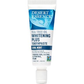 معجون أسنان تبييض الأسنان بزيت شجرة الشاي من Desert Essence، حجم مناسب للسفر، 1 أونصة - خالي من الفلورايد، خالي من الغلوتين، نباتي، غير معدّل وراثيًا - مع ألياف جذع الخيزران، صودا الخبز، زيت شجرة الشاي لتبييض الأسنان والنفس المنعش in Kuwait