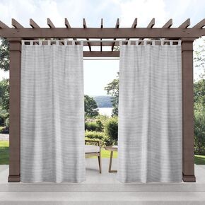 Exclusive Home Miami Semi-Sheer Indoor/Outdoor Hook-and-Loop Tab Top Curtain Panel Pair, 54"x96", Ivory