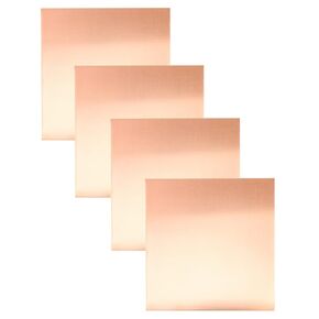 QWORK 99.9%+ Copper Sheet, Set of 4, 6" x 6" Size, 24 Gauge (0.51mm) Thickness, Film Protecting Copper Plates, for Jewelry, Crafts, Repairs, Electrical Work, No-Scratch