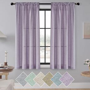Lavender Linen Curtains 90 Inch Length 2 Panels Living Room Rod Pocket Linen Drapes Modern Farmhouse Light Flitering Room Privacy Purple Sheer Window Curtains for Bedroom Dining Room