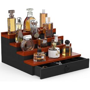 Cologne Organizer for Men, 4 Tier Cologne Stand, Cologne Shelf with Drawer and Hidden Compartment White Perfume Display Holder