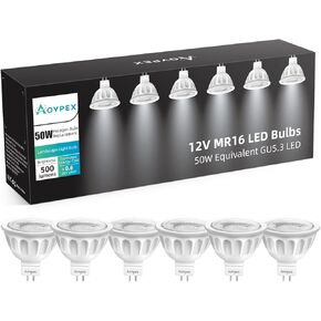 MR16 LED Bulb 6Pack,12V 5W(50W Halogen Replacement),2700K Warm White,GU5.3 Bi-Pin Base, Non-Dimmable MR16 LED Spot Light Bulbs for Indoor Outdoor Landscape Lighting