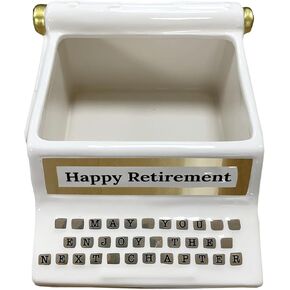 Enesco Our Name is Mud Happy Retirement Typewriter Sculpted Decorative Trinket Container, 4.21 Inch, Multicolor