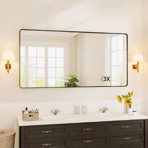 GAOMON Black Metal Framed Bathroom Mirror for Over Sink 40 * 32" Vanity Rounded Rectangle Wall Mirror Wall Mounted Home Decor (Hangs Horizontally or Vertically)