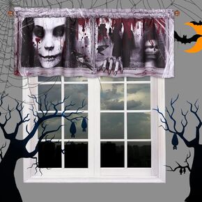 ASPMIZ Halloween Kitchen Curtains 36 Inch Length Window Curtains, Halloween Scary Female Ghost Tier Curtains for Kitchen, Window Curtains with Rod Pocket for Halloween Decor, 26" W x36 L (2 Panels)