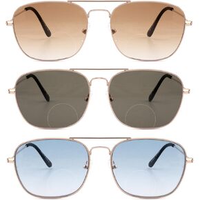 3 Pack Aviator Bifocal Reading Sunglasses for Men Wome Double Bridge Sun Readers Gradient Lens Metal Frame Shades