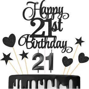 21st Birthday Cake Decorations, 21st Birthday Candles Cake Numeral Candles and Glitter Happy 21st Birthday Cake Toppers Set for Birthday Party Supplies (Rose Gold)